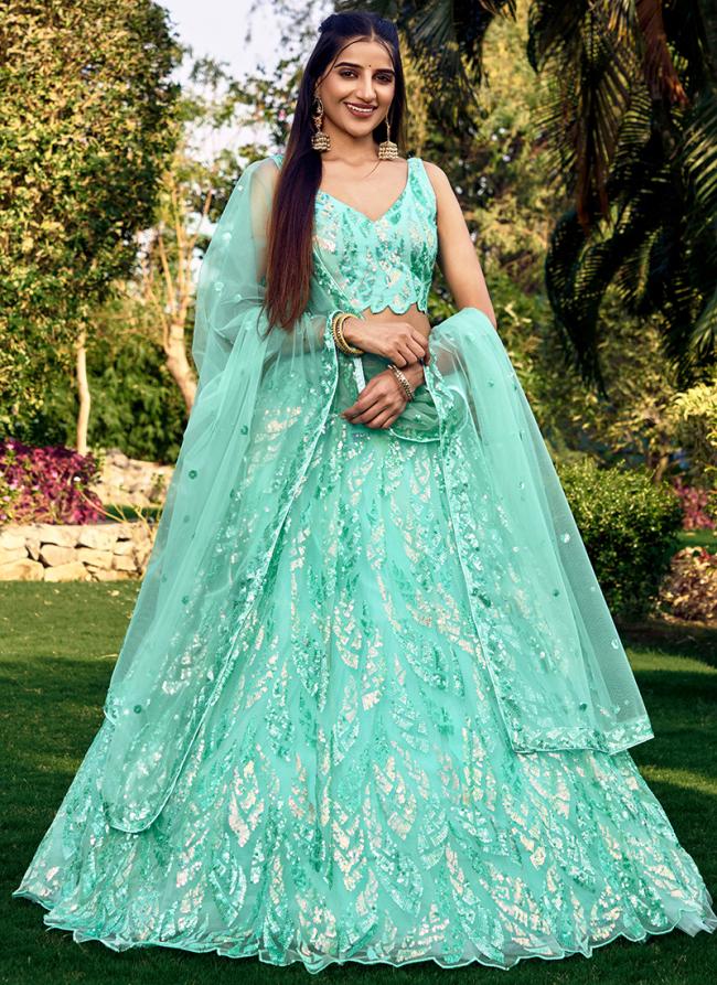 Soft Net Blue Wedding Wear Embroidery Work Lehenga Choli